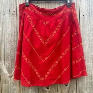 Free People Boho Red A-Line Skirt with Gold Embroidery